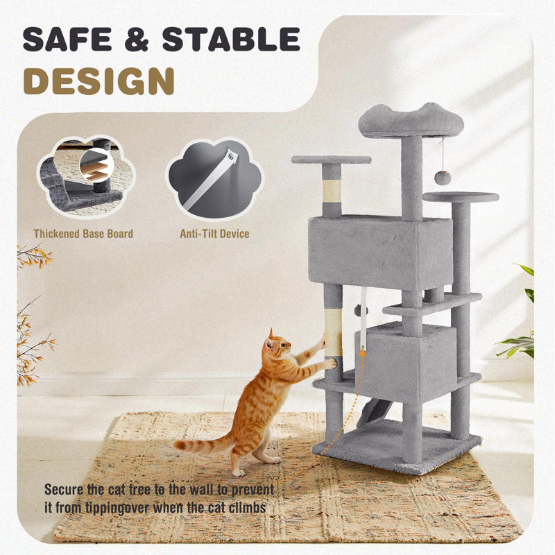 Arbre à chat 54 po, tour d'intérieur à plusieurs étages pour chat, salle de jeux pour animaux de compagnie avec grand appartement