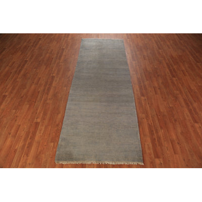 Modern Gray Gabbeh Wool Runner Rug 3x10