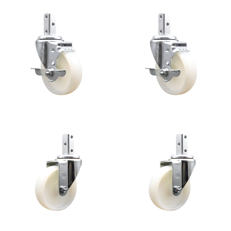 Nylon Wheel Swivel Square Stem Caster Set 2 Brakes SCC