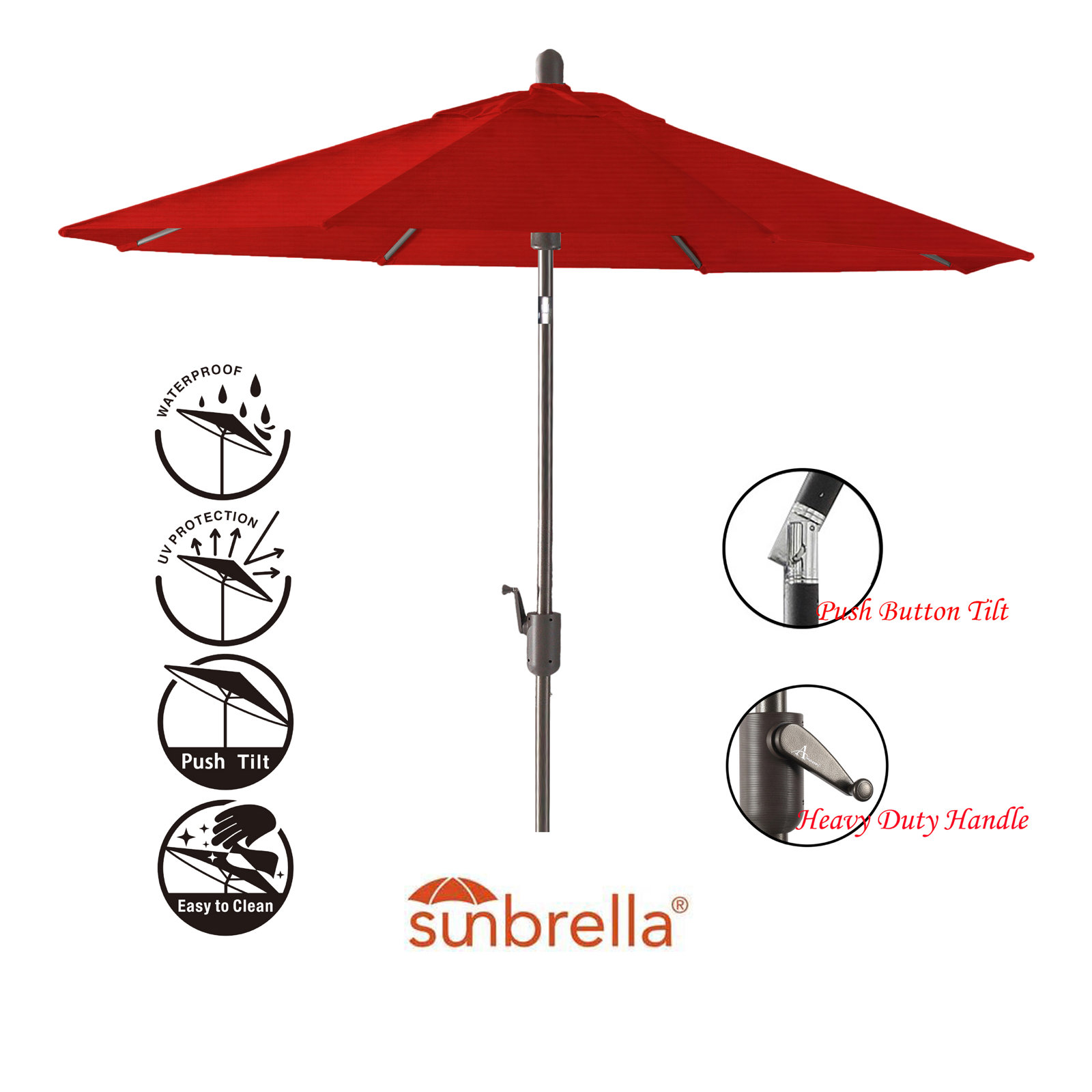 Natalie 8.7' Sunbrella® Market Umbrella, Antique Bronze, Canvas Jockey Red Sunbrella® Canvas