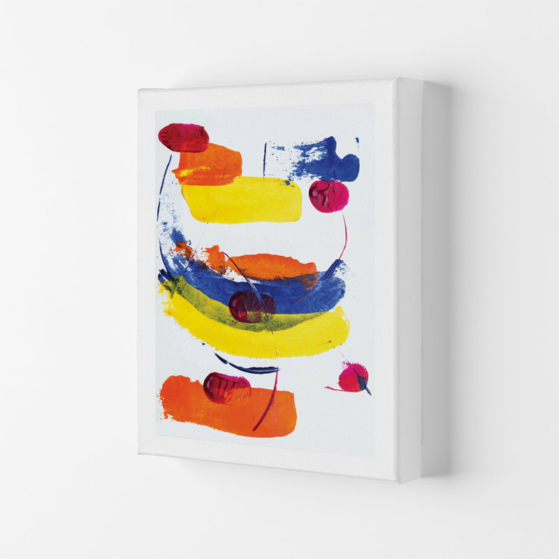 Bright Yellow Blue And Red Paint Strokes by Pixy Paper - Print, 84cm H x 59.4cm W x 4cm D, Wrapped Canvas