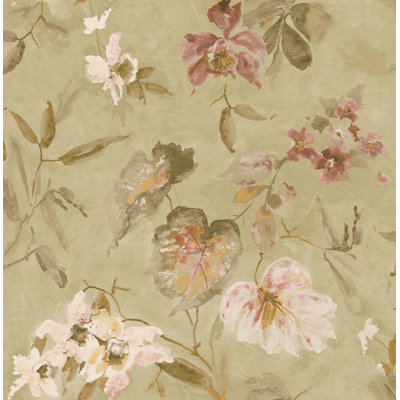 Seabrook Designs Fern & Bubblegum Magalie Floral Trail Unpasted Wallpaper