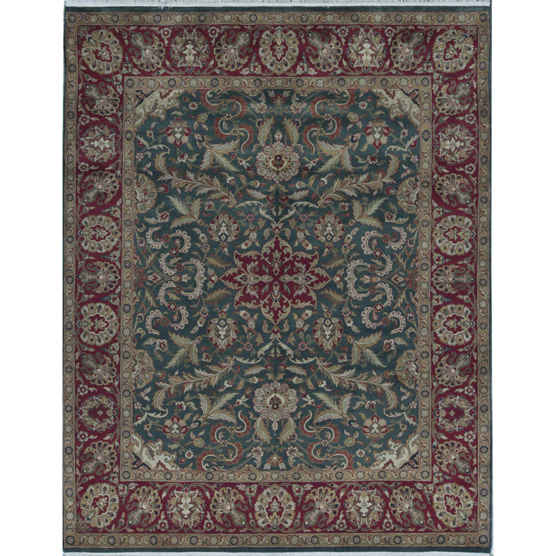 Tapis vert et rouge noué à la main de haute qualité