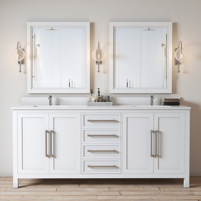 Merelus 72'' Double Bathroom Vanity with Quartz Top, White
