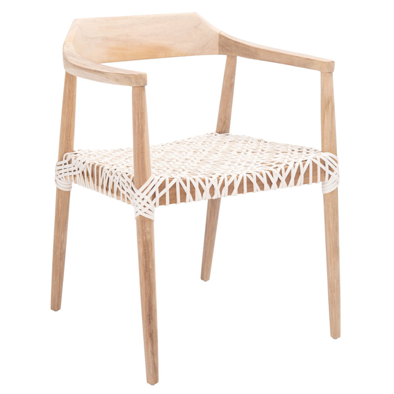 Chaise de salle à manger large 22 po Bruna, Chêne, Cuir véritable blanc