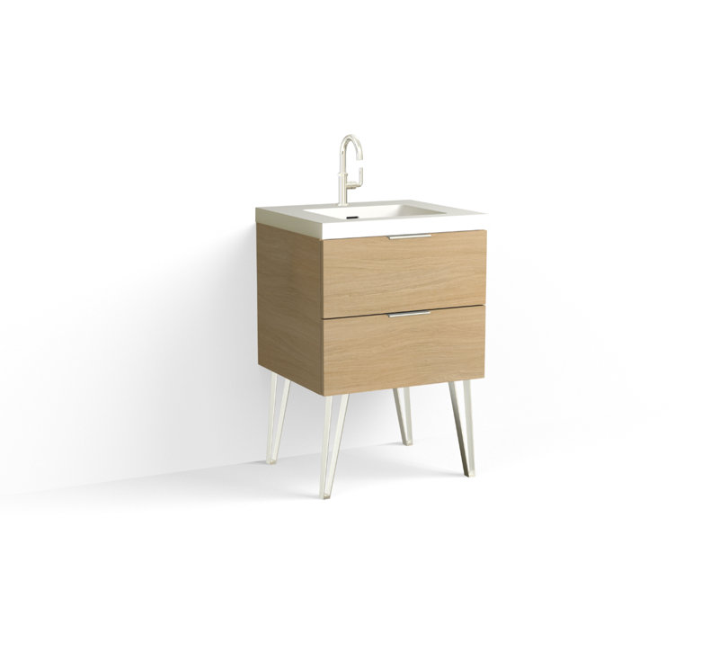 Avila 24" W Freestanding Single Bathroom Vanity with Dawson Leg, Gloss White/Single, Nocino, Matte Black