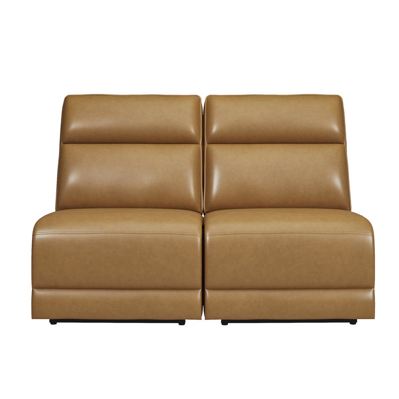 Canapé modulaire inclinable électrique en cuir Bilodeau, Chameau