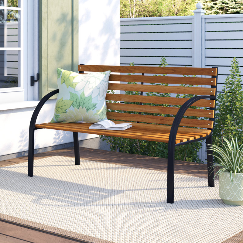 Aali Wooden Garden Bench Park Chair 2 Seater w/ Sturdy Steel Frame