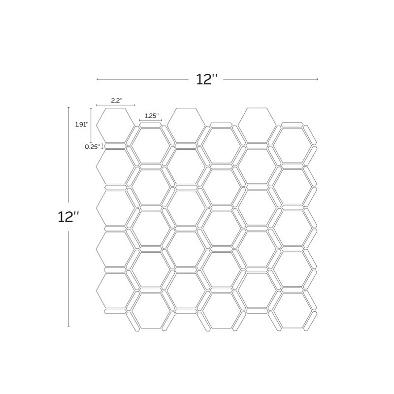 Florentine 2"Hexagon Polished Marble Mosaic, Asian Statuary White/Gray