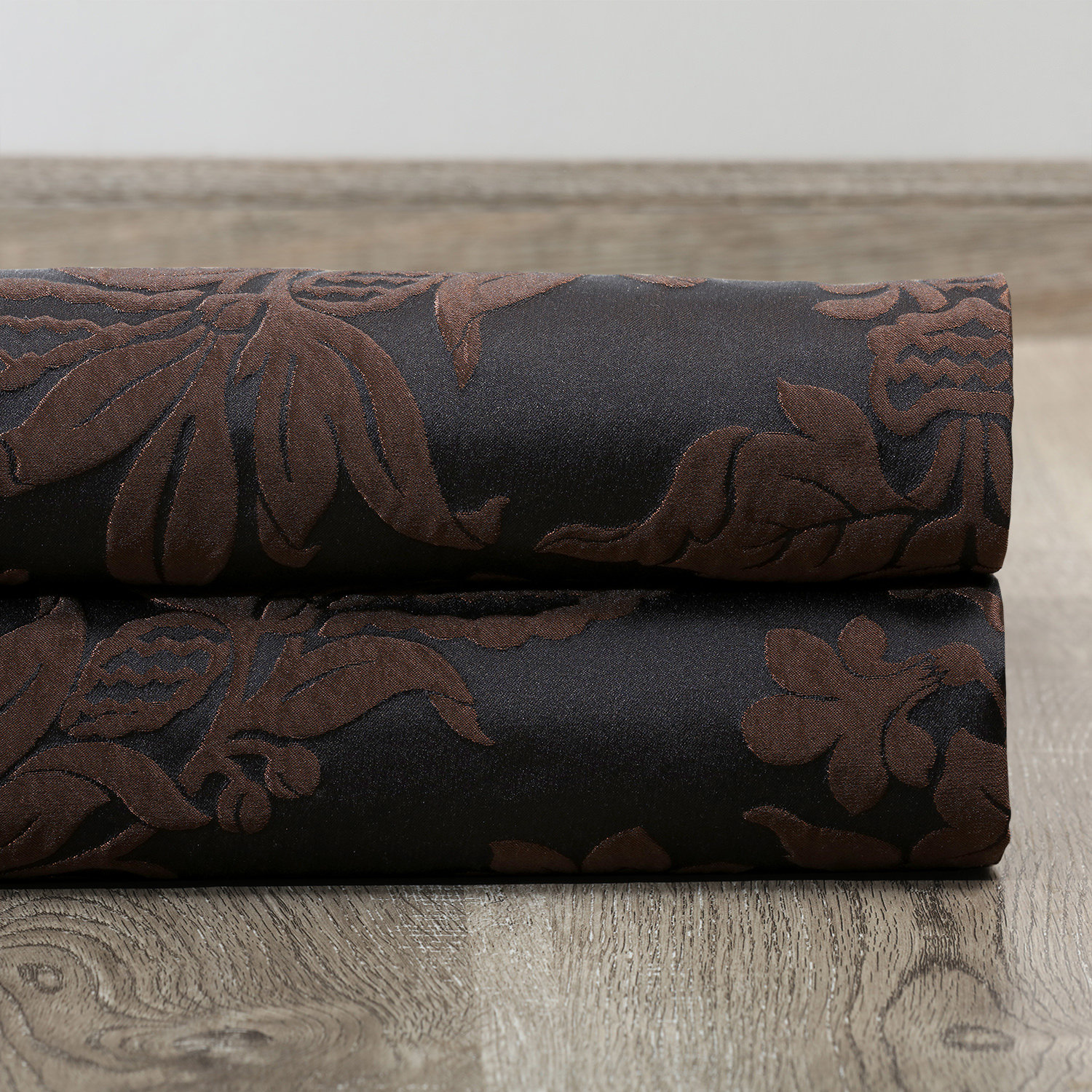 Ballsallagh Floral Faux Silk Curtain Panel, Black/Cognac, 50" W x 108" L