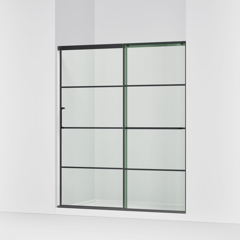 Elate Tall Sliding Shower Door, 75-1/2-In H X 56-1/4 - 59-5/8-In W, With Heavy 5/16-In Thick Crystal Clear Glass With Rectangular Grille Pattern
