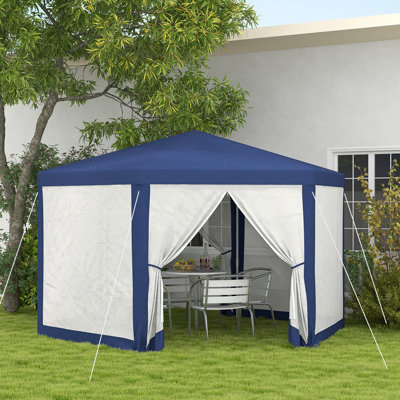 Tente d'extérieur avec abat-jour hexagonal bleu 13 "x 11" avec parois de protection en filet. Idéal pour le camping, les fêtes, la protection, les cordes et les piquets, deux portes à fermeture à glissière sur les côtés. Convient à des occasions convenables