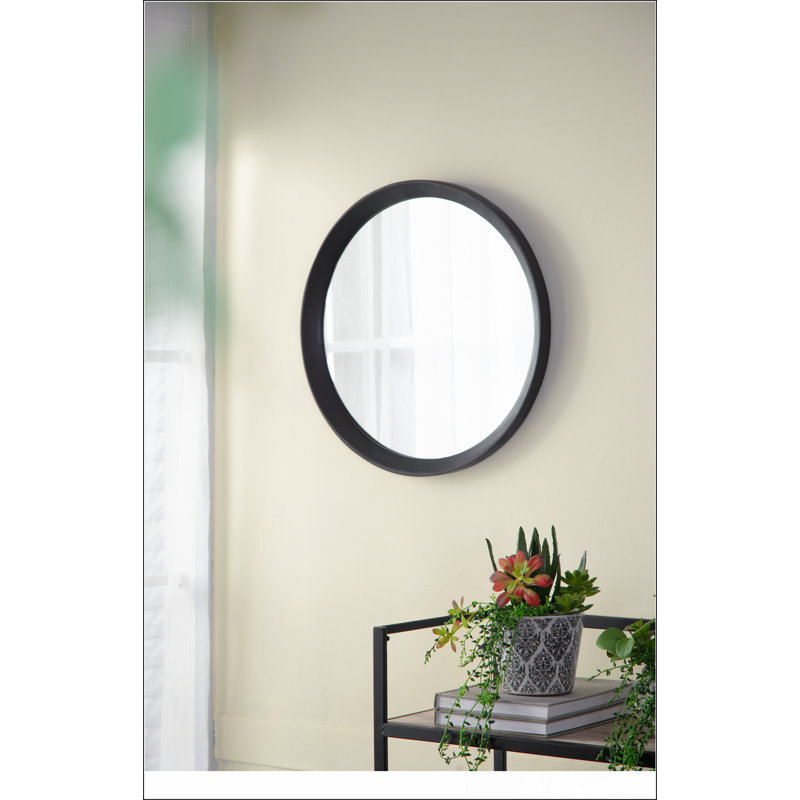 Miroir mural circulaire en bois de manguier D20x1,5 pouces, Noir