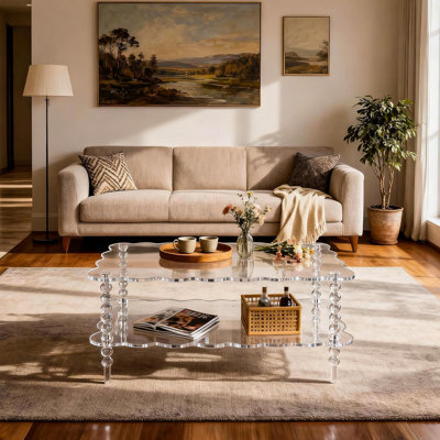 Acrylic Coffee Table, 2-Tier Living Room Table With Storage, Center Table Mid-Modern Century For Living Room (Clear, 37.8“×23.6“×15.7”)