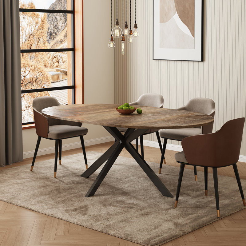 59-Inch Extendable Round Dining Table For Dining Room, 4-6 People Large Expendable Kitchen Dinner Tables, Brown