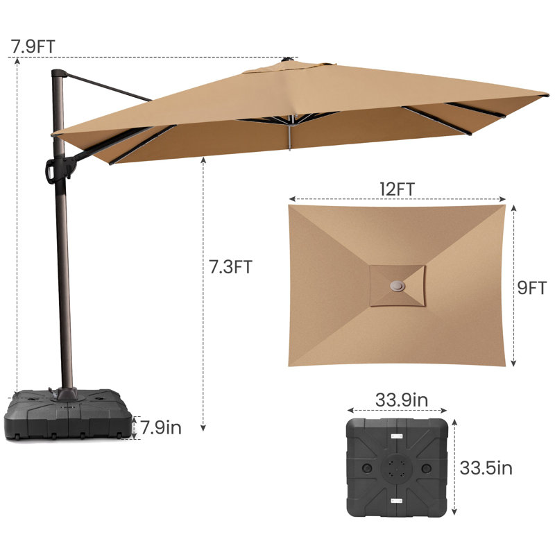12' X 9' Rectangular Patio Cantilever Umbrella With Weighted Base, Tanné