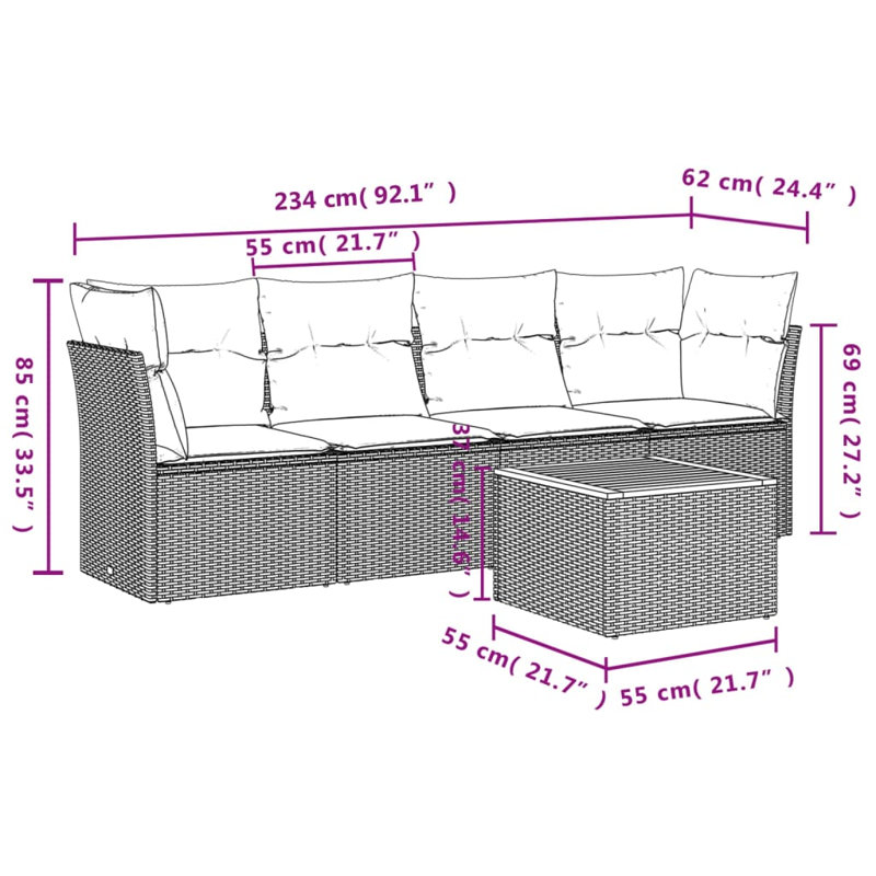 Ensemble de canapé de jardin Vidaxl beige, blanc crème et brun