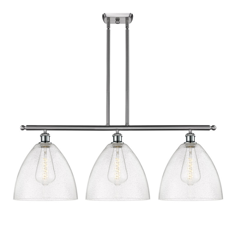 Luminaire suspendu linéaire à 3 lumières pour îlot de cuisine Ambrie, Nickel satiné brossé, Ampoule non incluse