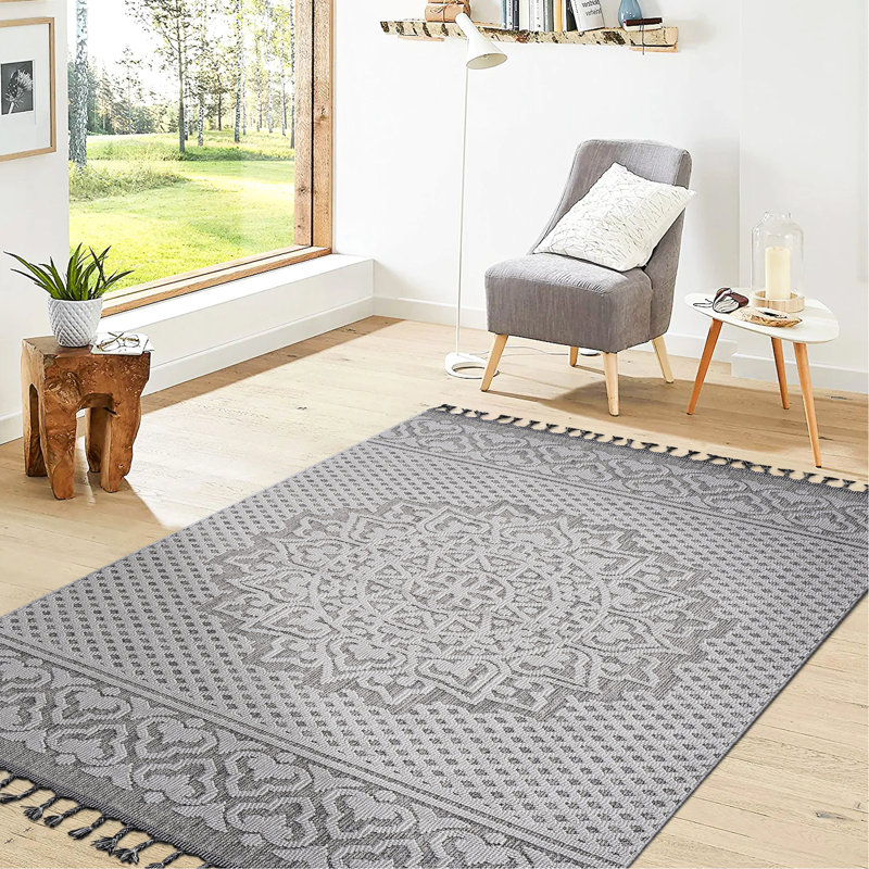 6X9 Gray White Medallion Entryway Floor Rug - Stylish, Stain , Non-Shedding, And Pet-, Simple Cleaning, Material Outdoor Carpet Fashionable, & Easy Maintenance, Pile