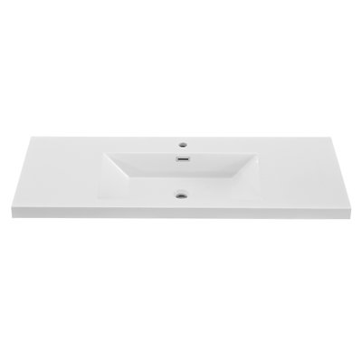 48 Inch Solid Surface Resin Vanity Top With Integrated Sink – Rectangular Single Bathroom Countertop,  Glossy White,