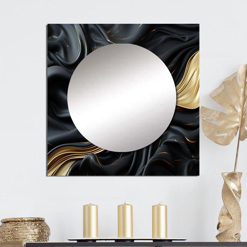 Arayla - Grand miroir mural carré à formes abstraites or et noir, 23 po x 23 po