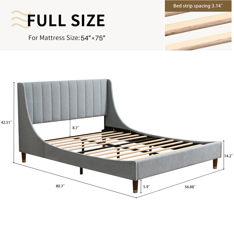 Linvel Upholstered Wingback Platform Bed, Light Blue, Full / Double