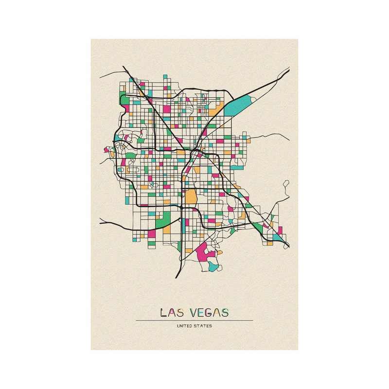 «Las Vegas, Nevada Map» par Ayse Deniz Akerman - Giclée sur toile tendue avec châssis, H 40 po x l 26 po x P 1,5 po