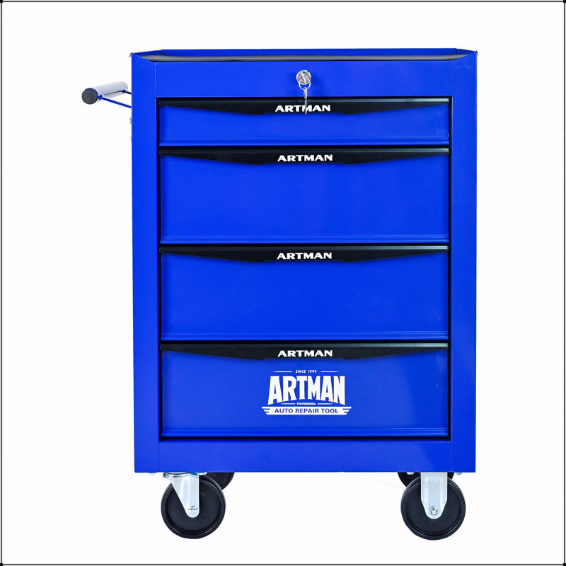 Coffre à outils durable en métal avec 4 tiroirs, glissières à roulement à billes et revêtement thermolaqué résistant à l'usure pour un rangement efficace