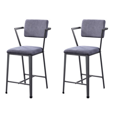 2 chaises à hauteur de comptoir, revêtement en tissu gris, dossier ouvert pour une assise respirante, esthétique industrielle moderne, coussin de siège - un look frais