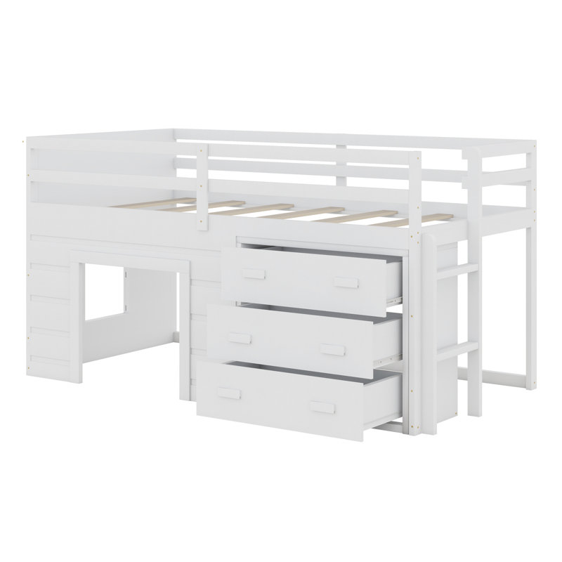 Lit mezzanine avec tiroirs et tablette, Blanc