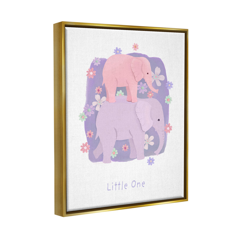 «Little One Baby Elephant» par Diane Neukirch, Cadre flottant métallique doré, H 31 po x l 25 po x P 1,7 po