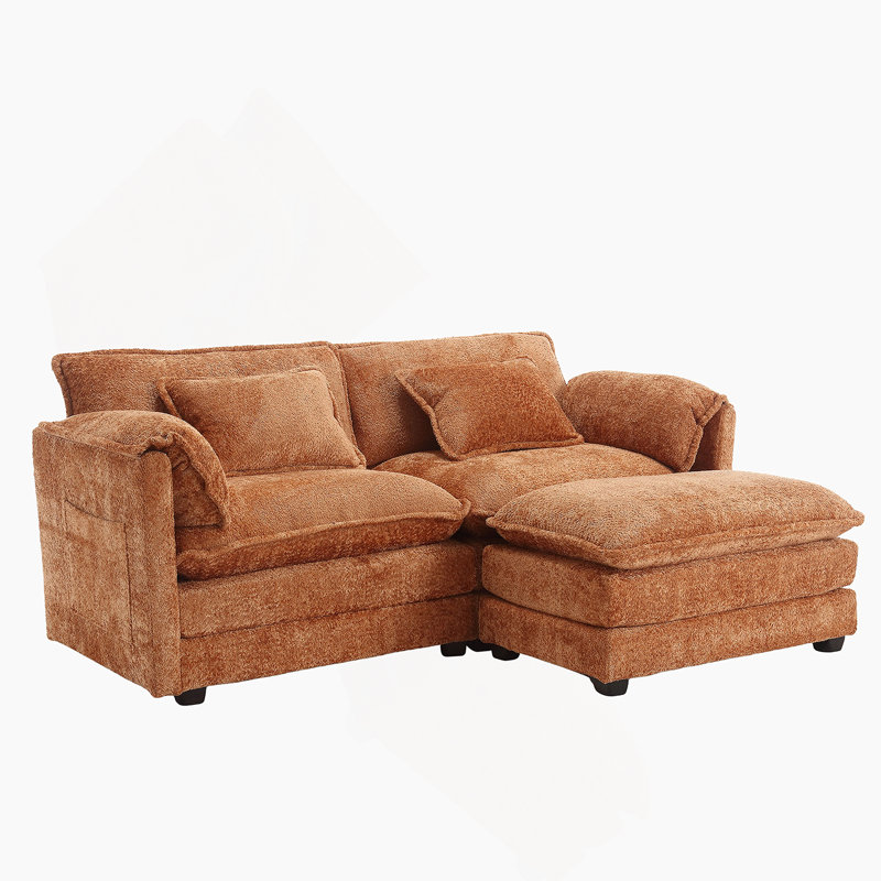 Luxurious Oversized Double Sofa with Removable Armrests and Side Pockets, Orange