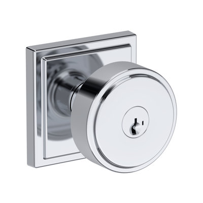 Vashon Keyed Entry Knob with Stepped Square Rose in Polished Chrome