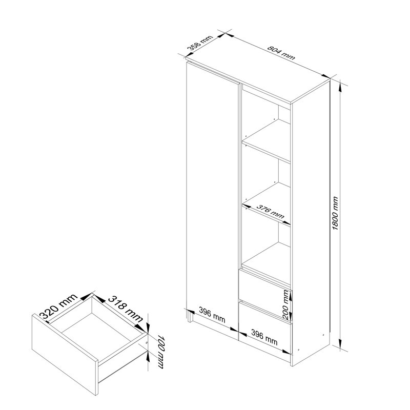 Alexous 180 cm H x 80 cm W Standard Bookcase, Red Gloss
