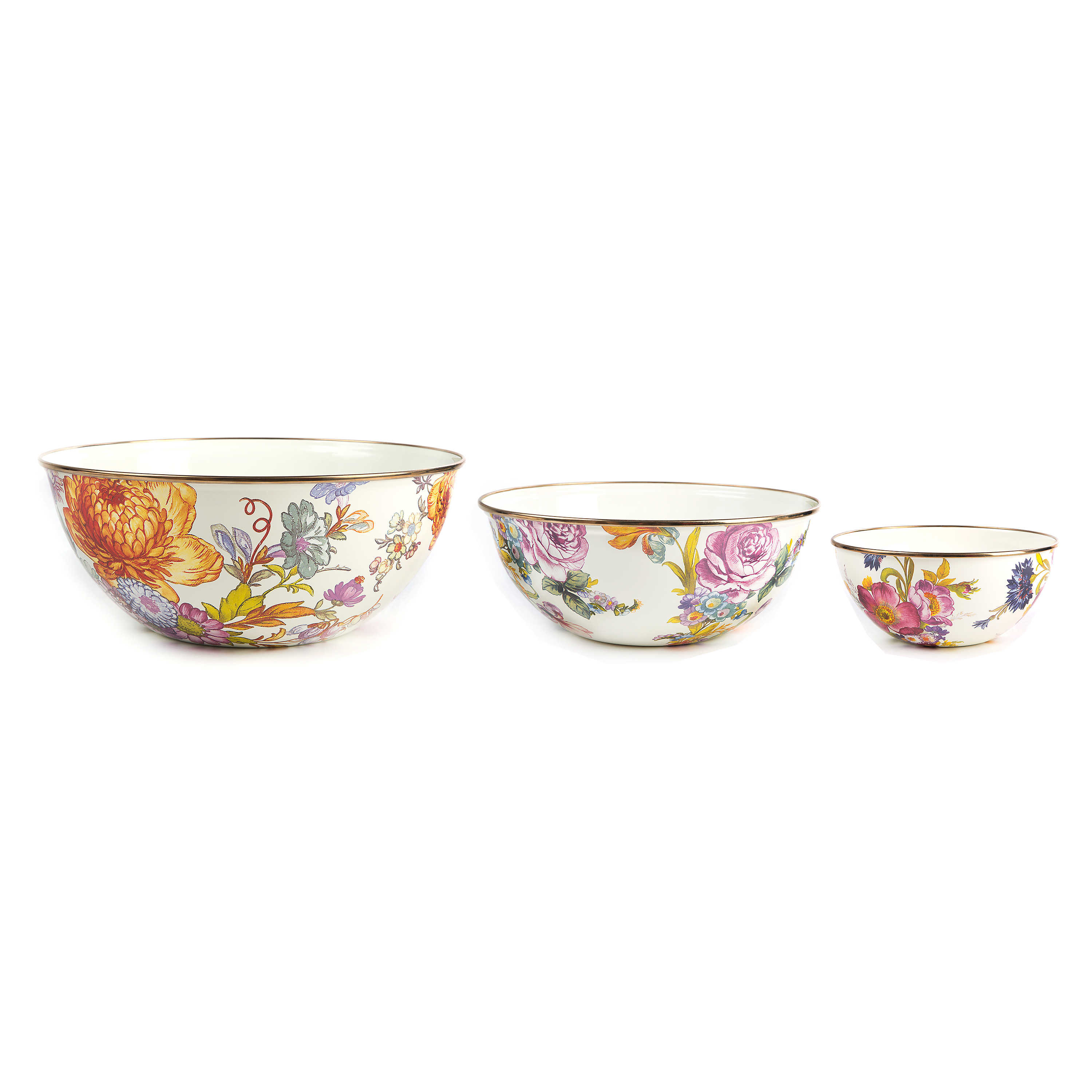 MacKenzie-Childs  Green Flower Market Mixing Bowls, Set of 3