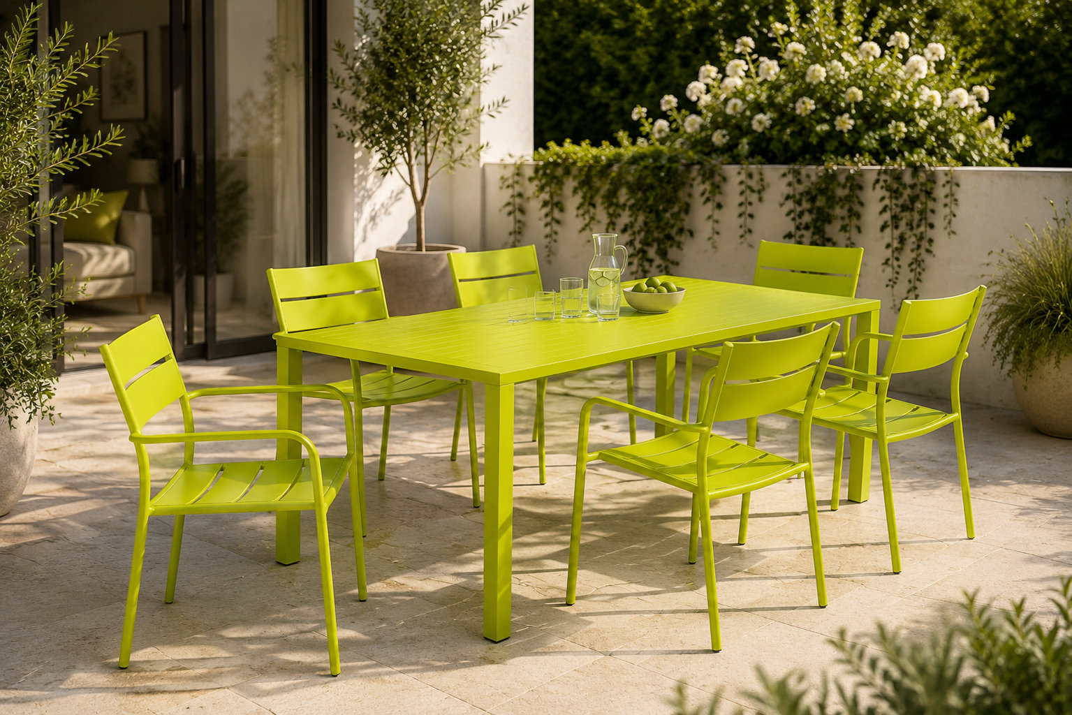 Ottie Stacking Patio Dining Armchair, Green