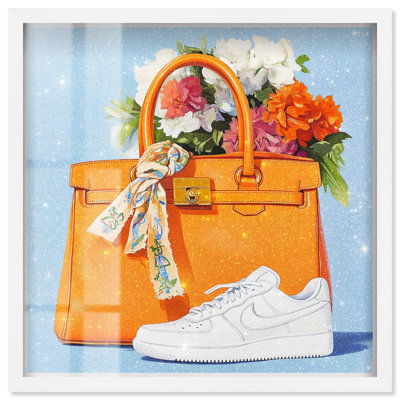 Sneaker with Purse and Scarf Shadowbox Print Fashion Floral Art by Art Remedy