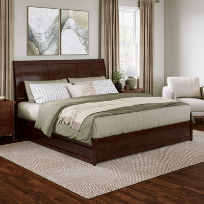 Lamayia Solid Wood Sleigh Platform Bed with Footboard & Roll Out Trundle
