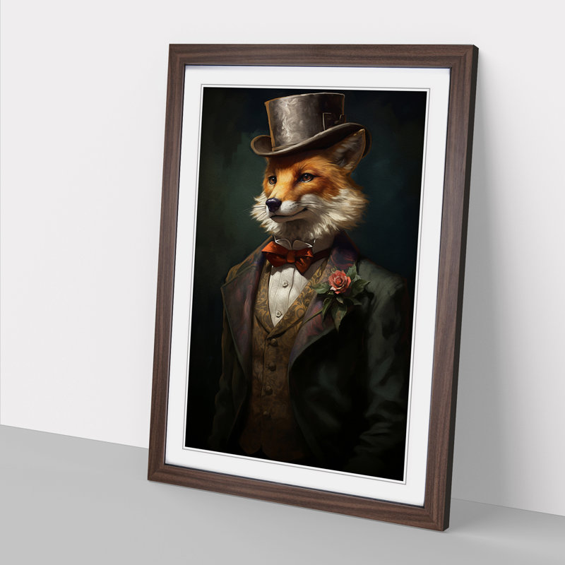 Fox Victorian No.2 - Single Picture Frame Print on Wood, 64cm H x 46cm W, Walnut Framed