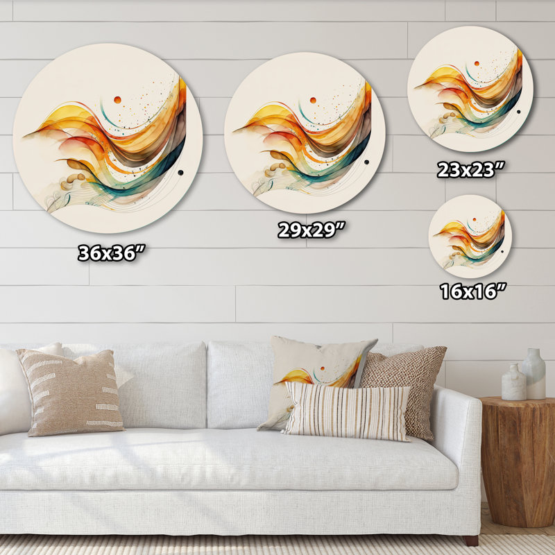 «Burnt Orange Waves Abstract II - Abstract Minimalisme», art mural rond sur métal, L 29 po x H 29 po