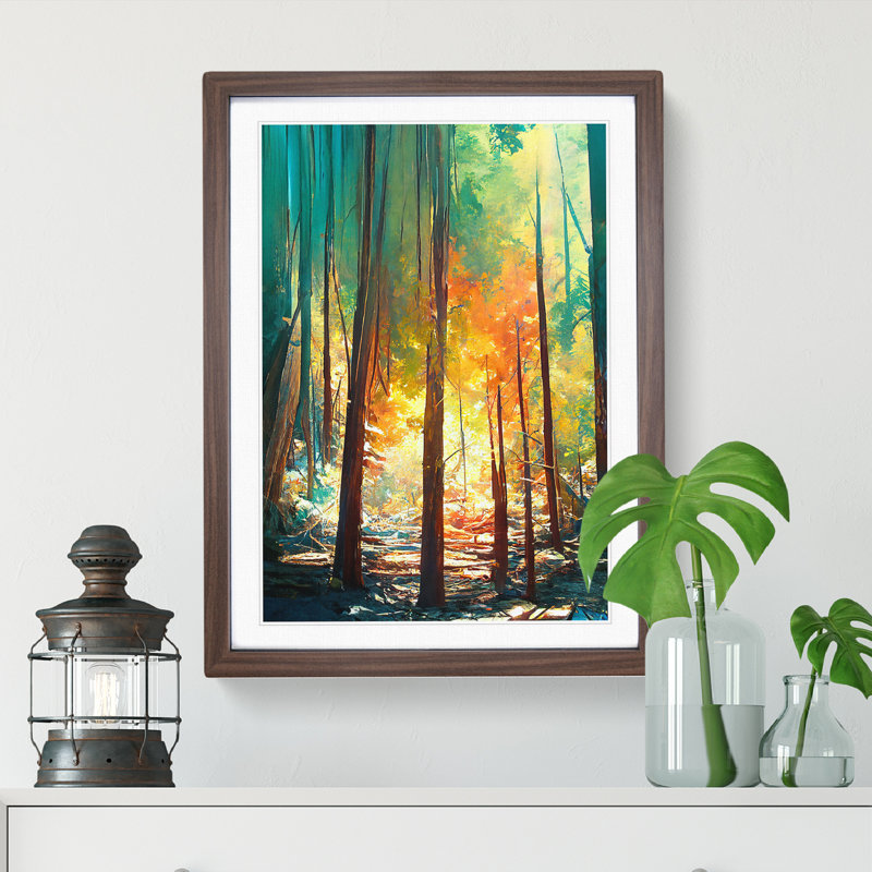 Forest No.4 Abstract 1 Piece Single Picture Frame Painting, 64cm H x 46cm W x 2cm D, Walnut