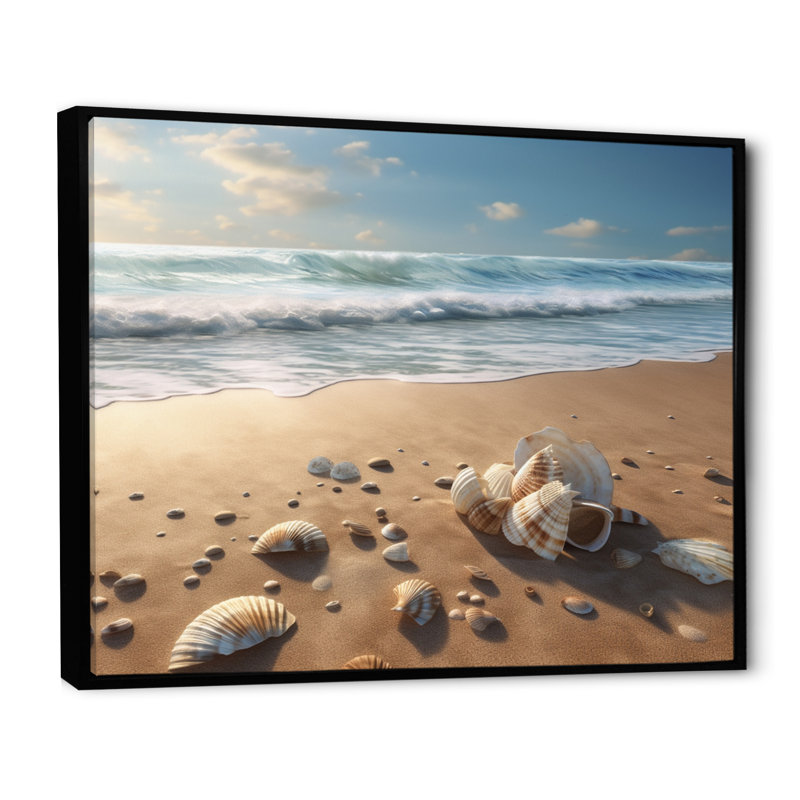 Seaside Seashell Treasures I - impression, H 24 po x l 32 po x P 1 po, Cadre flottant noir