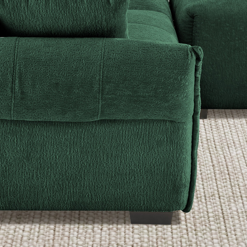 Canapé modulaire en chenille 2 places avec repose-pieds Chenille, Chenille verte