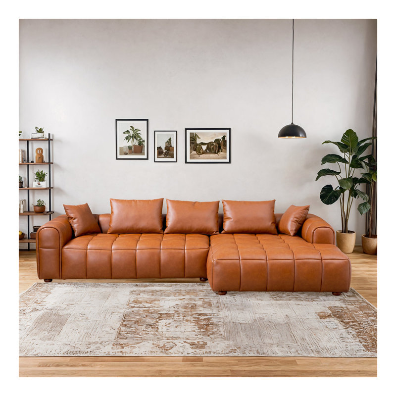 Canapé modulaire droit Clark - Cuir cognac