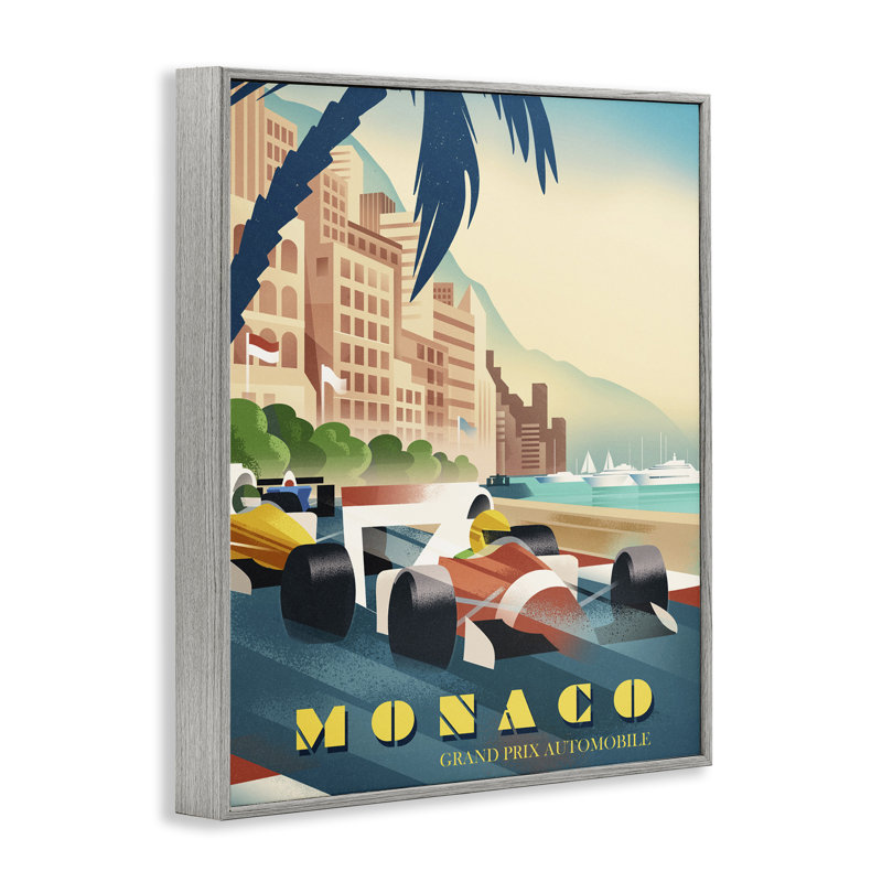 Estampe numérique du Grand Prix de Monaco, dessin de Martin Wickstrom, Giclée de ferme grise encadrée, H 20 po x l 16 po