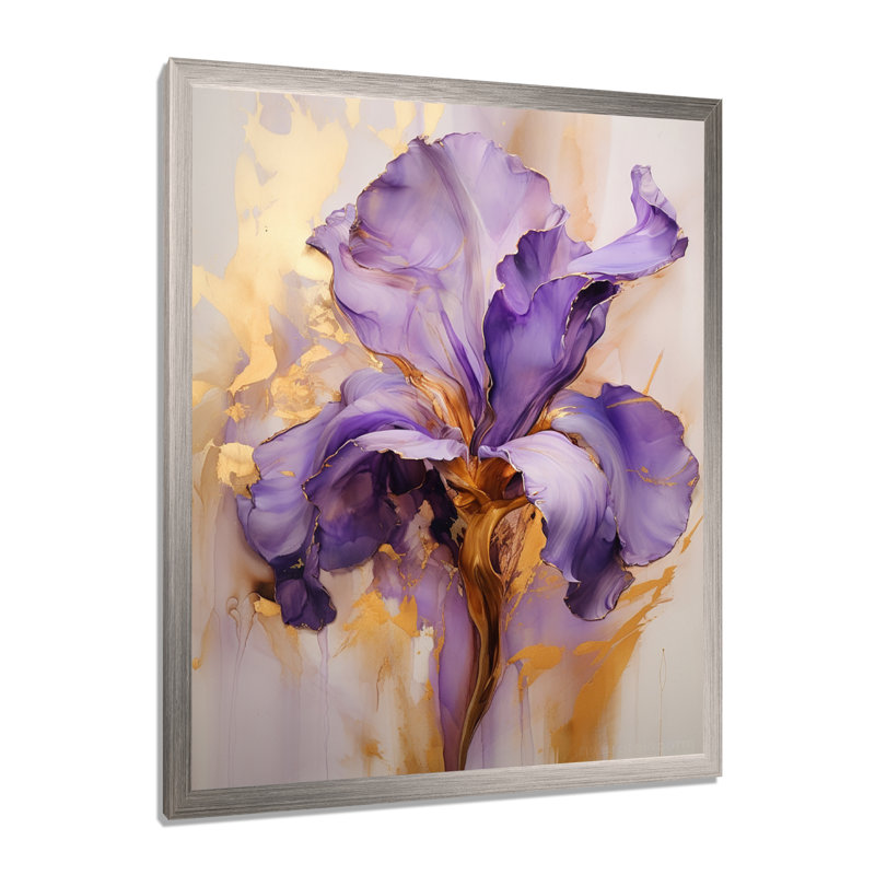 Iris doré - Rêve mauve - iris, art mural grand format, H 32 po x l 24 po x P 1 po, Cadre simple argenté