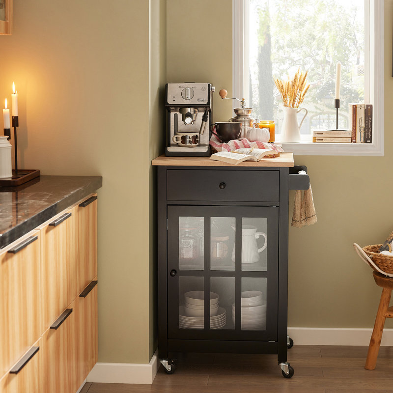Kugler Solid Wood Top Kitchen Cart, Black