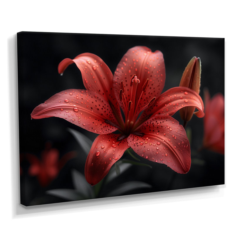 Photo moderne de lys rouges et noirs - art mural lys, H 12 po x l 20 po, Toile tendue