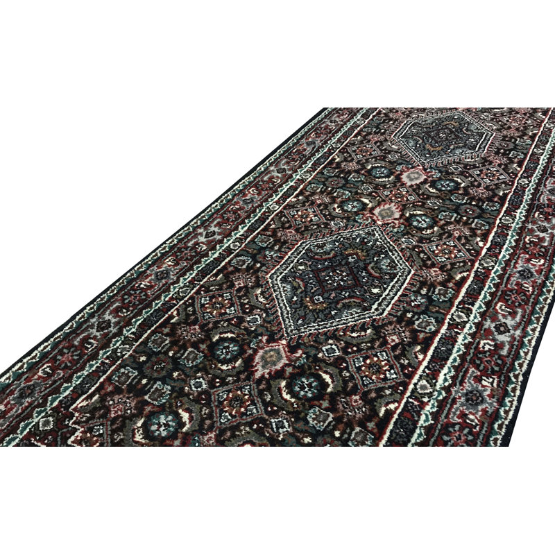 Chemin de table bleu et rouge noué à la main de haute qualité