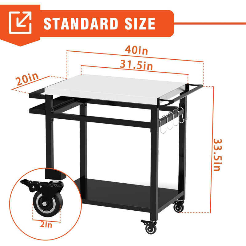 20"x 32" Grill Table with Double-Shelf, Stainless Steel Grill Cart